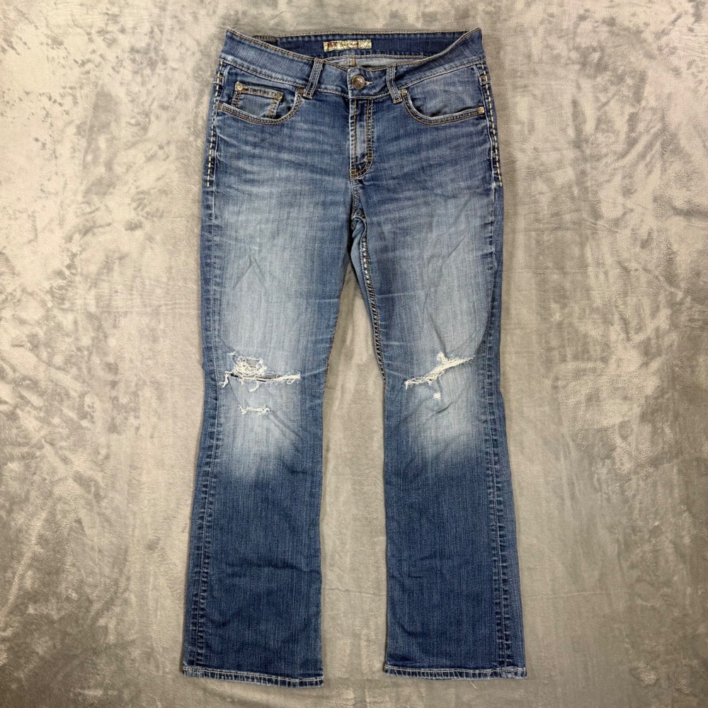 BKE Culture Distressed Bootcut Jeans Women's Size 31x31.5 Blue Faded Denim